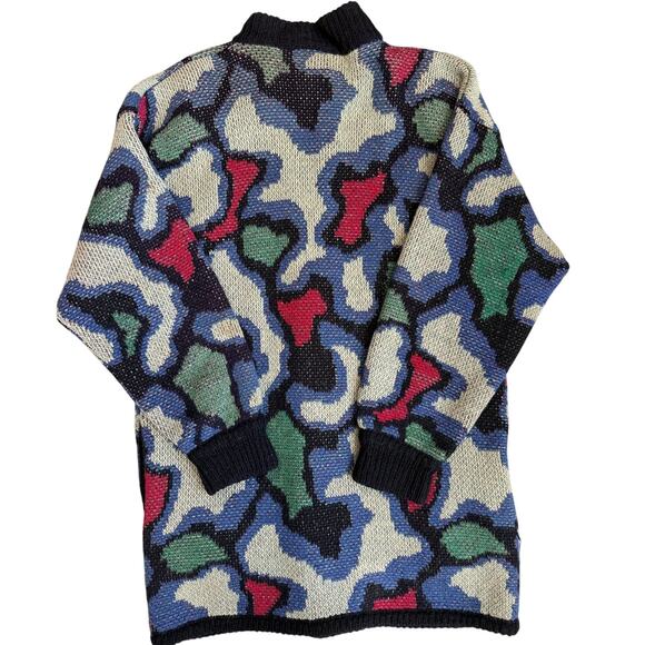 VNTG Falcon Italian Design, Multicolored, Wool, Thick, One Button Cardigan- L/XL - Picture 2 of 11